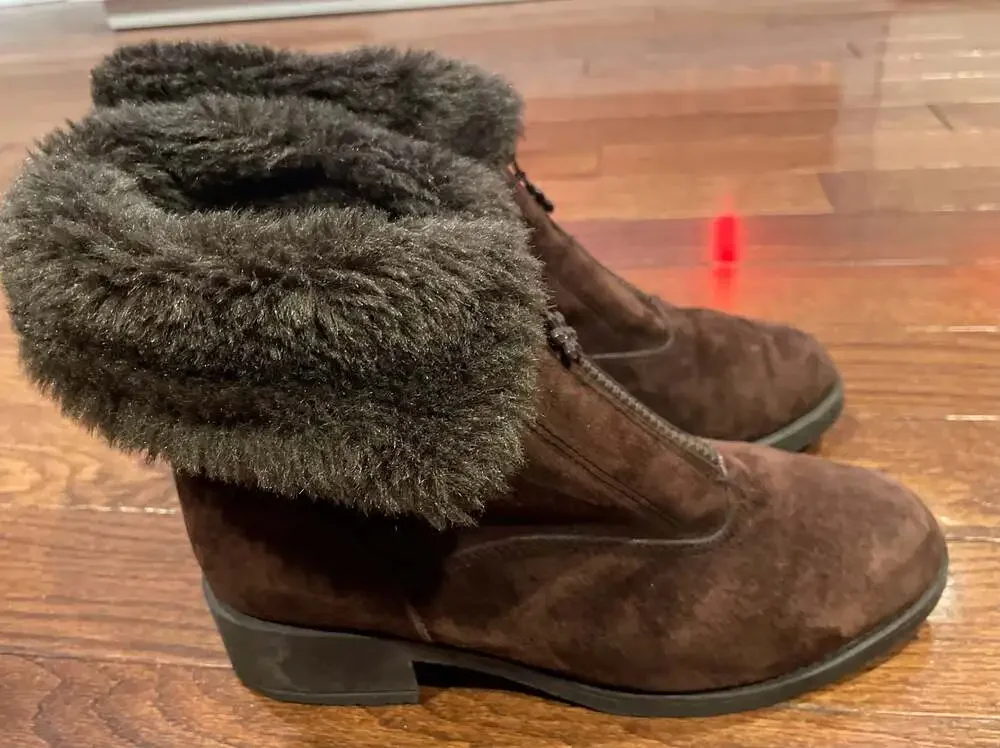 Hush Puppies Brown Suede Faux Fur Zip Winter Boots Women’s 7.5 Y2K